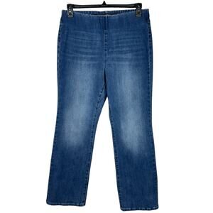 Soft Surroundings Large Jeans Pull-On Stretch Flat Front Whiskered Medium Wash